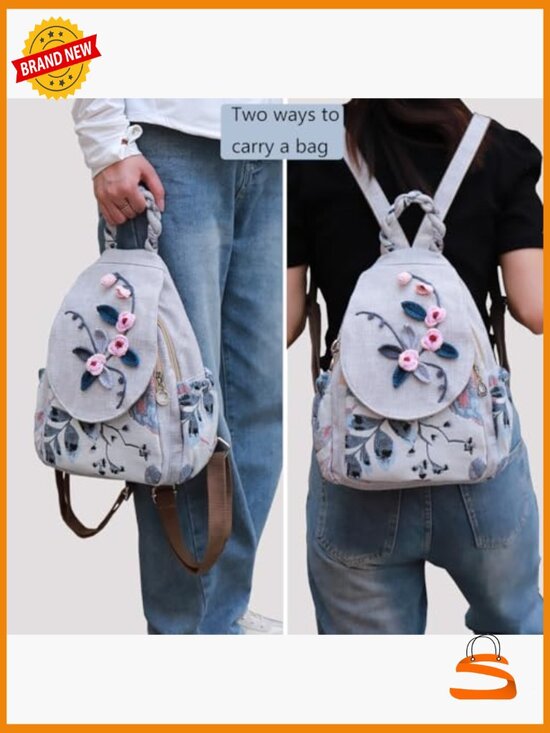 Small canvas mini backpack with floral pattern main image 5